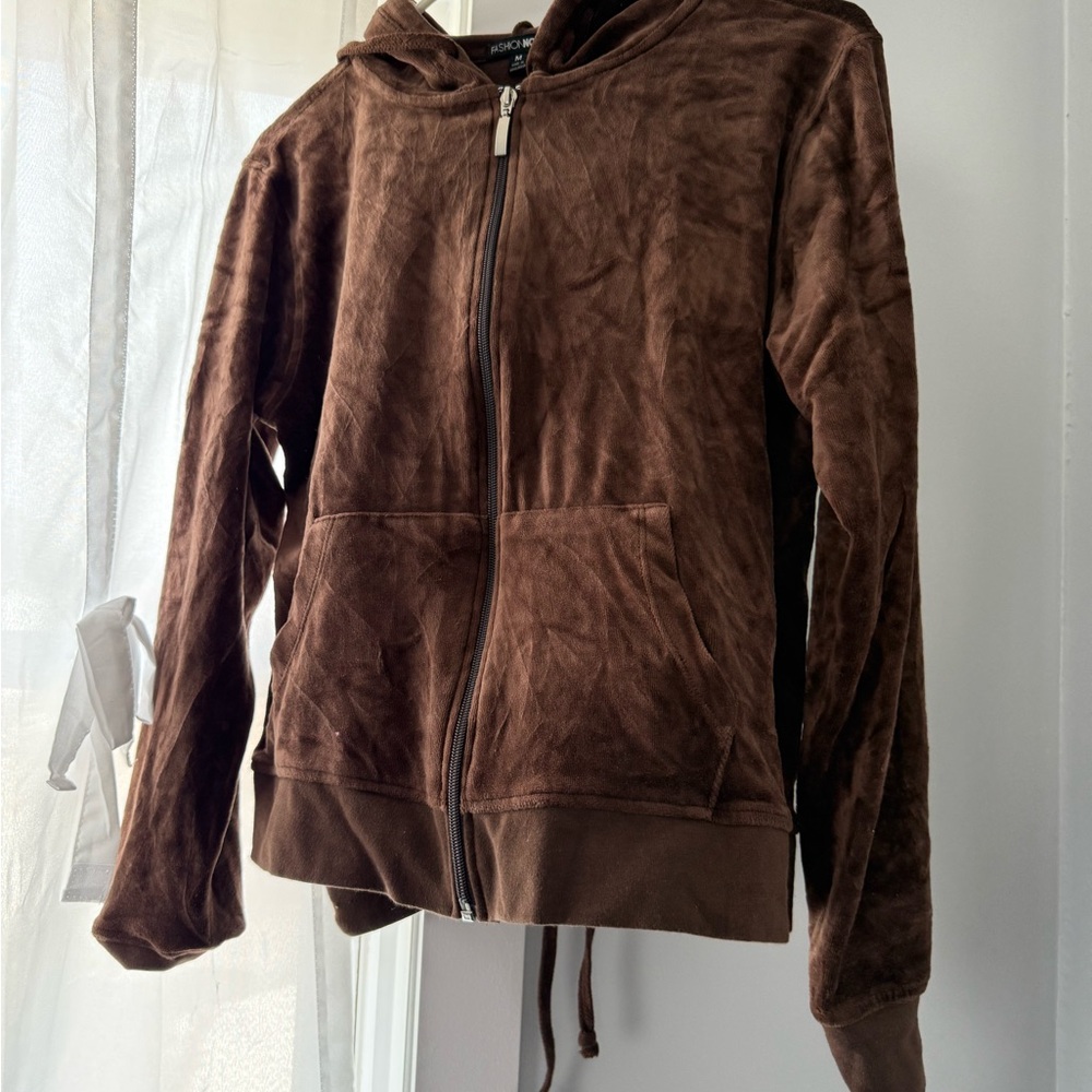 Fashion Nova Brown Track Jacket and pants (velour set )
